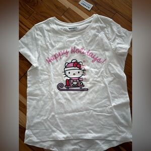 Old Navy White and Pink Kids Tee with Hello Kitty Holiday Design